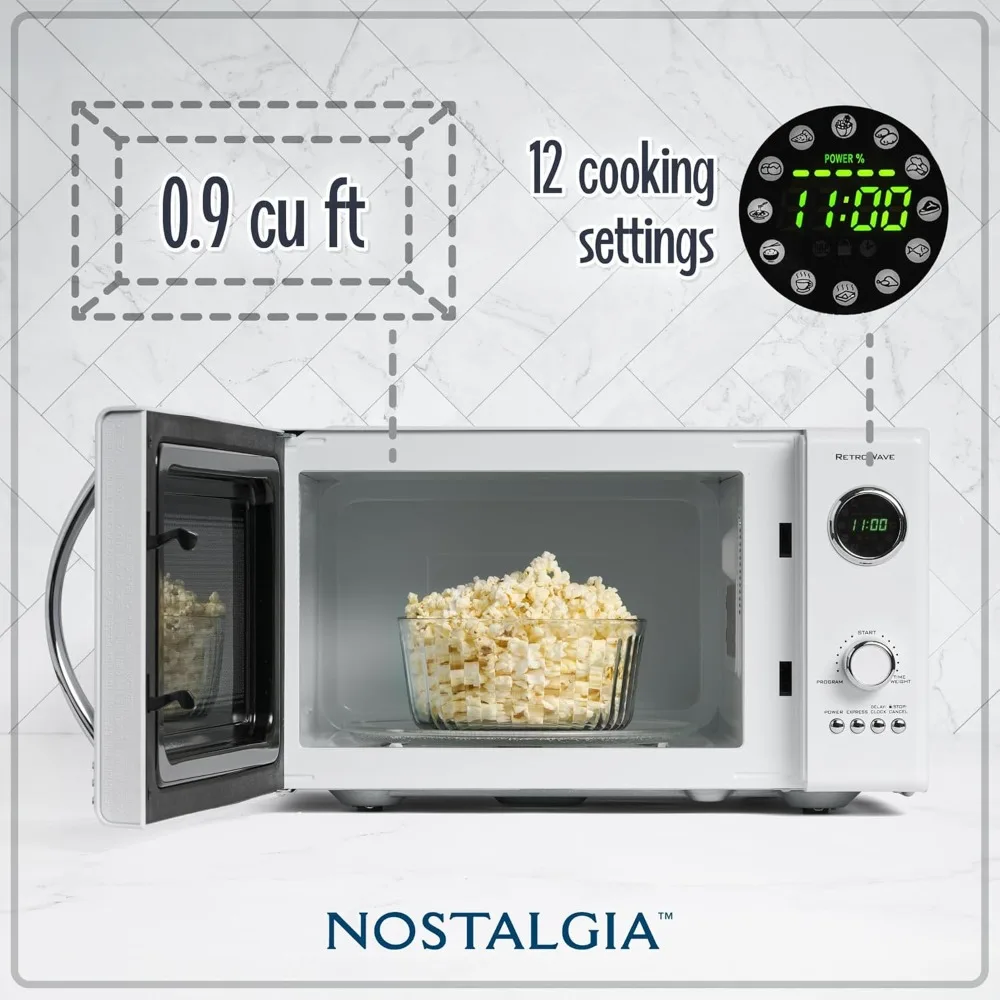 Retro Countertop Microwave Oven - Large 800-Watt ,12 Pre-Programmed Cooking Settings,Digital Clock,- Kitchen Appliances - White 2