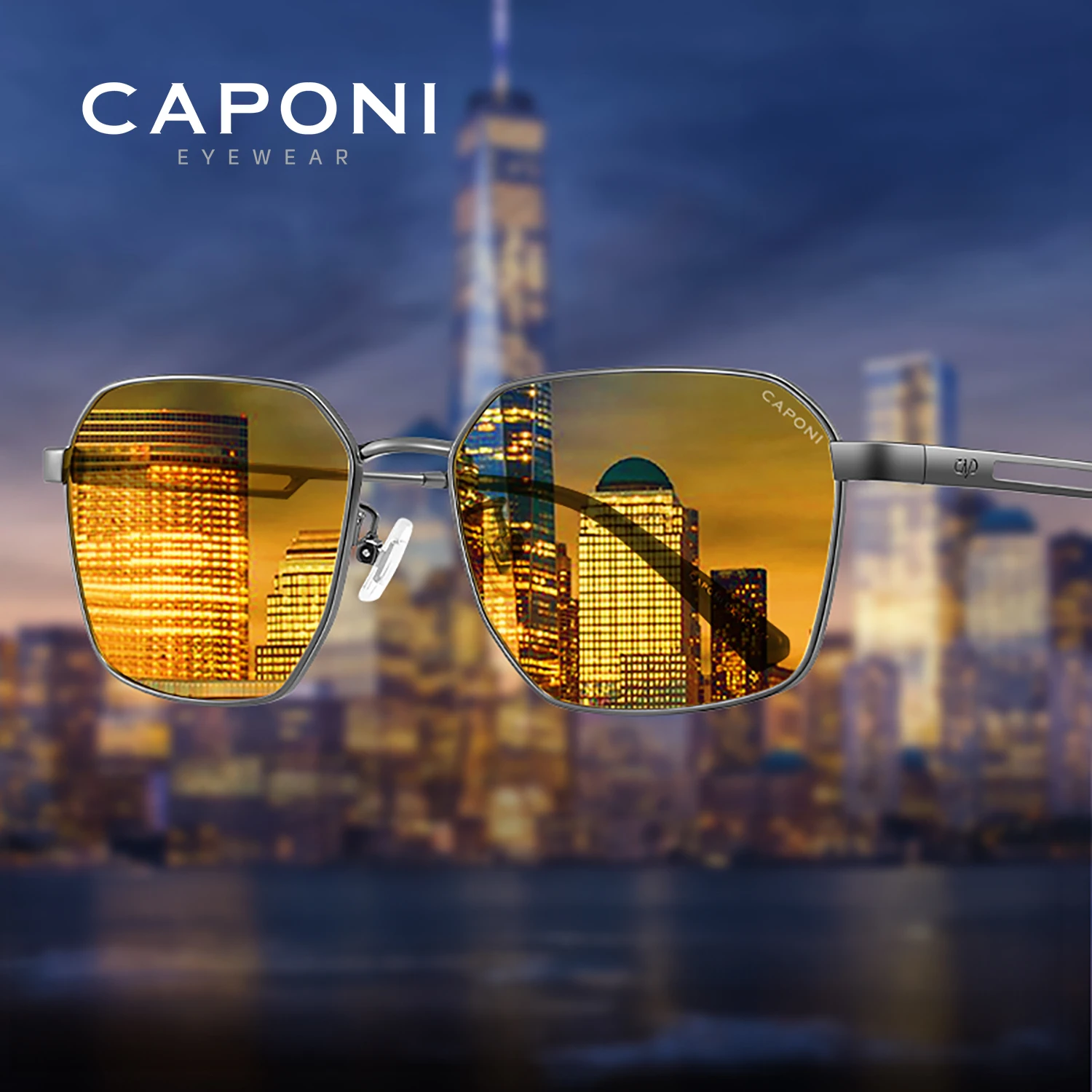 CAPONI Night Vision Männer Sonnenbrille Neue Licht Original Design Photochrome Braune Sonnenbrille Fahren UV400 Gelb Shades BSYS24708