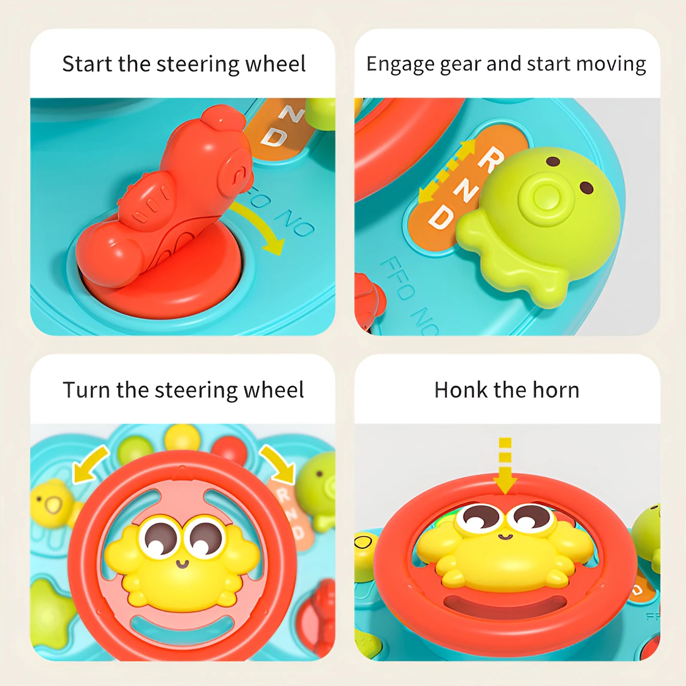 Children's music steering wheel toy puzzle early education interactive cartoon simulation steering wheel press sound toy 3