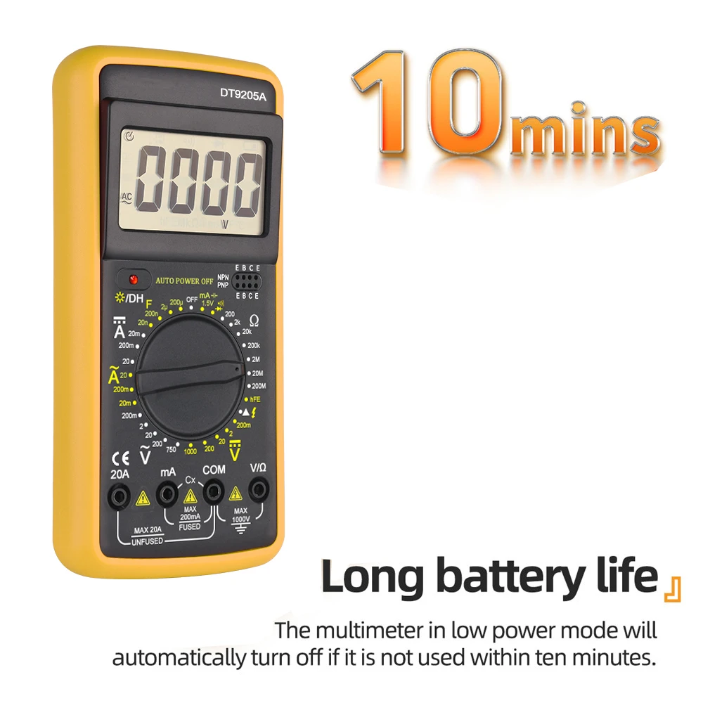 DT-9205A Digital Multimeter Multimeter Tester Voltage Meter Tester Ammeter Voltmeter Digital Voltage Tester Resistance Auto Range Multimetro Meter Test Probes