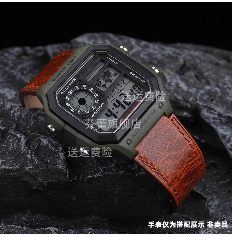Vintage Style Retro Genuine Leather Watchband with Convex Mouth Design - Men's Bracelet 18MM