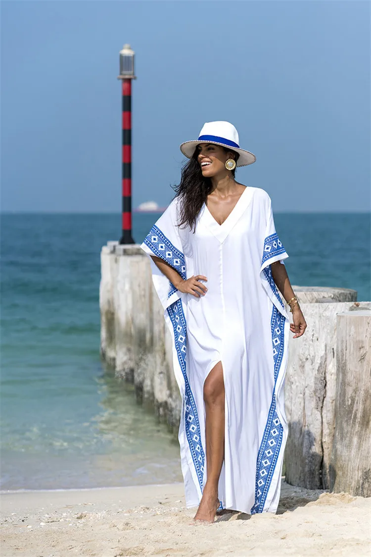 2022 Kaftan Beach Cover Up Summer Women Beachwear Cotton Tunic Oversize Bikini Cover-ups Robe De Plage Sarong Beach Tunic swim skirt cover up no brief