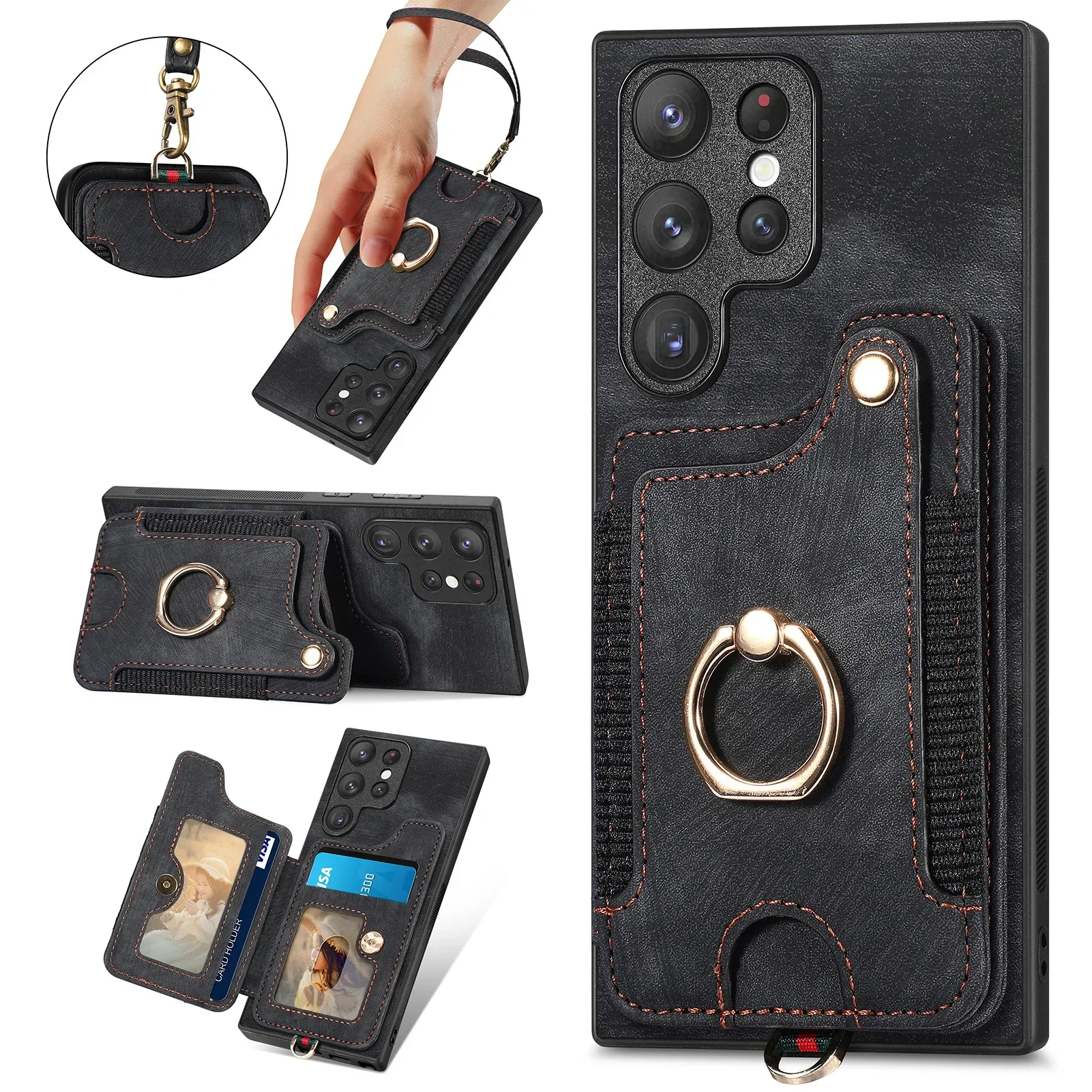 Multi-Functional Ring Holder Phone Case with Wallet Card Slot