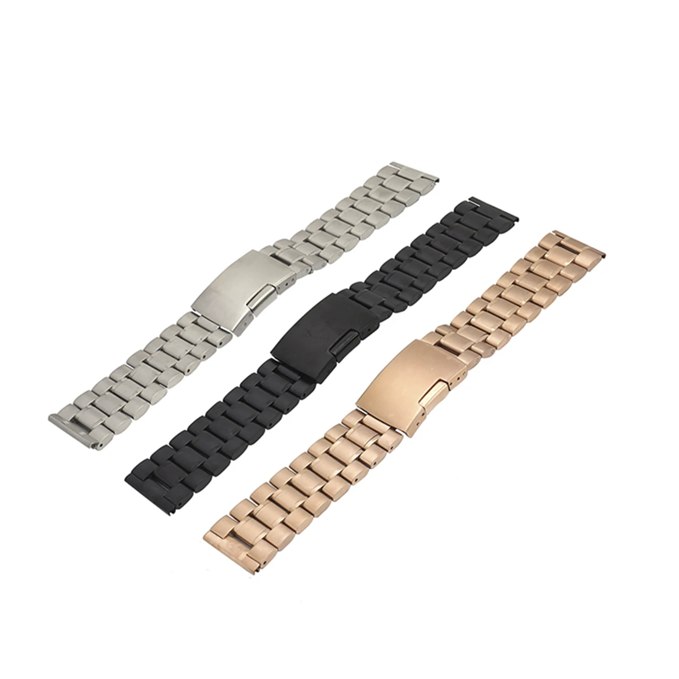 Solid Stainless Steel Five Bead Watch Strap Band Flat head 22/20mm width Folding Buckle Adjustable Length Black Slive Rose Gold