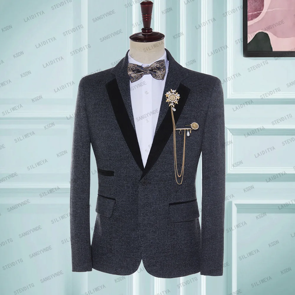 

2023 Men Suit Wedding Set Black Notched Lapel Single Breasted Groom One Piece Office Jacket Slim Fit Luxury Coat