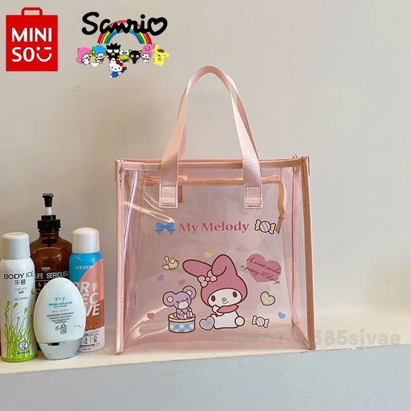 Miniso Sanrio 2024 New Women's Handbag Fashionable High Quality Transparent Shoulder Bag Cartoon Large Capacity Shopping Bag