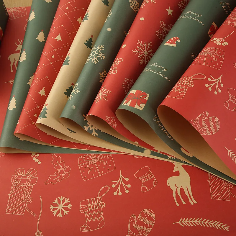 Christmas Gifts Wrapping Paper Retro Cartoon Snowman Elk Snowflake Craft Papers Fashion Yule Family Gathering Decoration Package