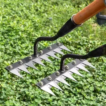 Garden Hoe 5/6/7/8 Teeth Carbon Steel Garden Hand Rake Weeding Rake Farm Tool Grasping Raking Loosening Soil Nail Rake Tool