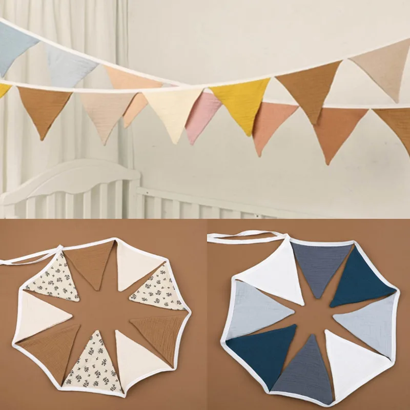 Cotton Bunting Banner Triangle Flags Newborn Photography Props Hanging Banner Baby Room Garland Flags Shower Party Pendant Flag 2020 graduation party banner we are so proud of you bunting pendant paper letter hanging garland graduation hat flag photo props