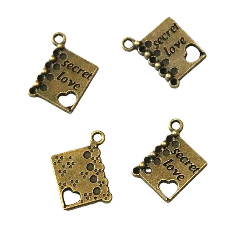 

40Pcs Book Diary Secret Love Charms 18x15MM Antique Bronze Color Word Plate Pendant Vintage DIY Handmade Jewelry