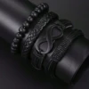 5/6pcs Set Fashionable Pu Leather '8' Shape Beaded Bracelet With Mechanical Watch, Cross Pendant Necklace For Men, Black-Colored 2