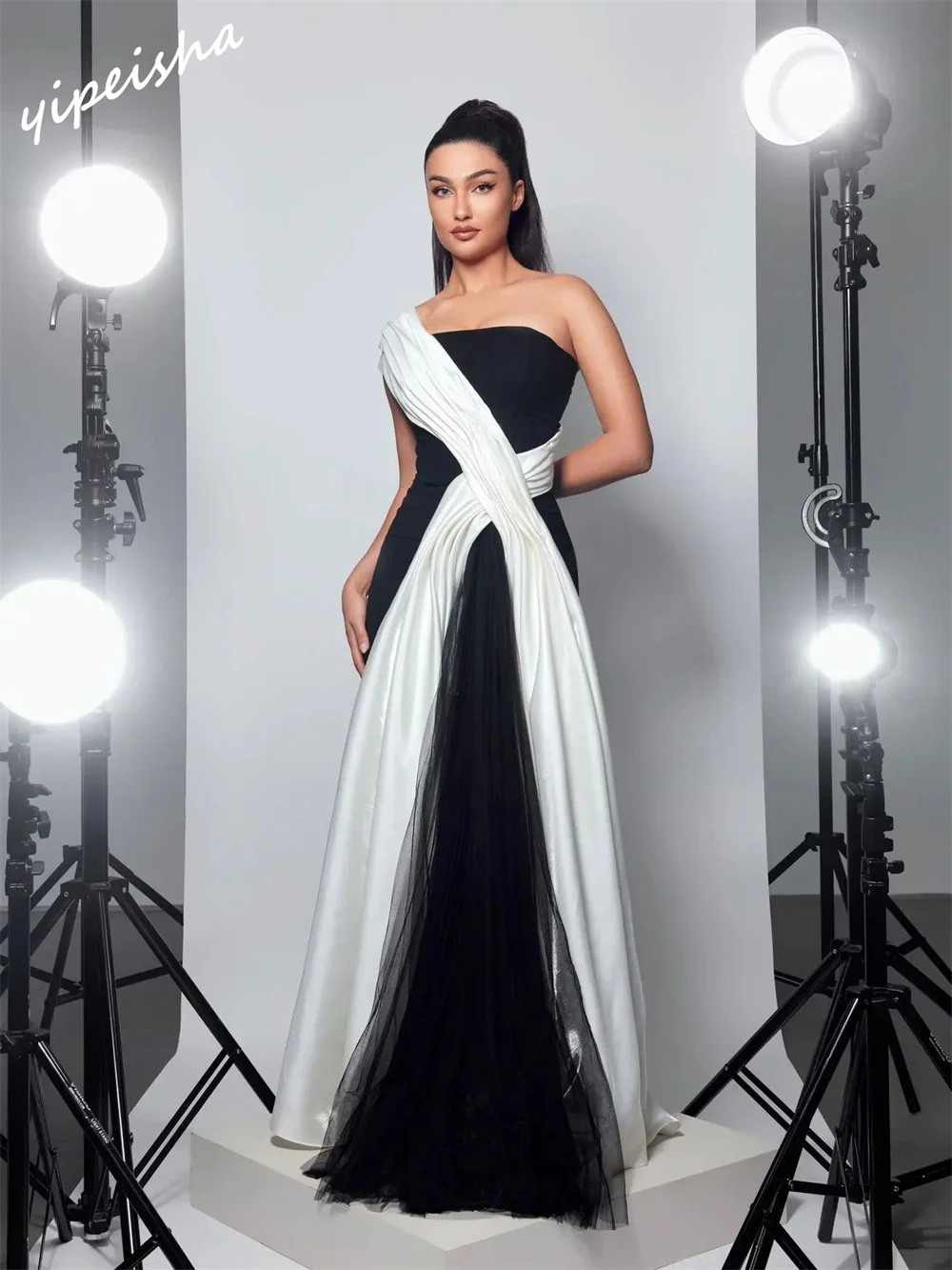 Yipeisha Prom Dress High Quality One-shoulder  Sheath Evening Dresses Soutache/Ribbon Trim Satin Customized 