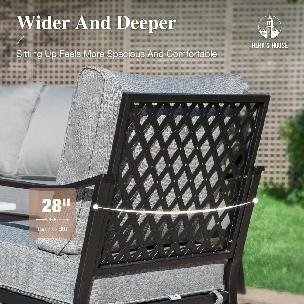 2 x Cushioned Metal Chair, 1 x 3-Seat Sofa with Coffee Table, All Cushioned 5 Seats Patio, Garden Sofas 3