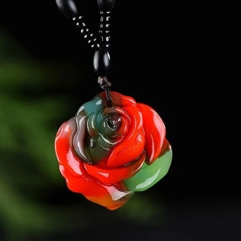 

Xinjiang Hetian Jade Colorful Jade Rose Pendant Popular Pendant for Women's Flowers