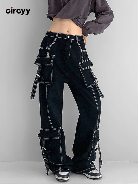 Cargo Women's Pants Oversize Pockets Elastic Waist Trousers Wide Leg Baggy  Pants, Black, Small : : Clothing, Shoes & Accessories