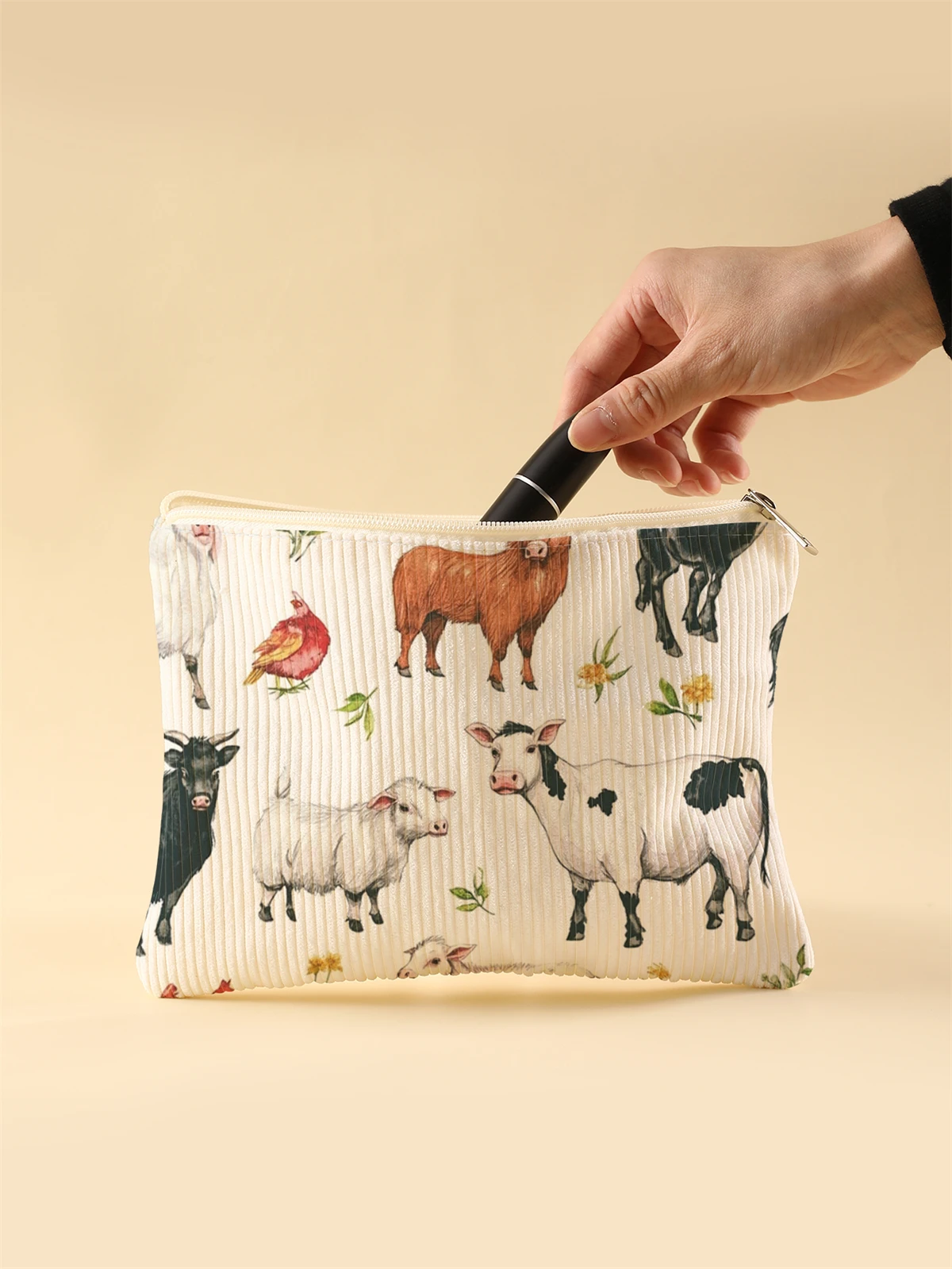 Women's Corduroy Travel Cosmetic Bag Portable Large Capacity Makeup Storage Organizer Zipper Clutch Purse Make up Bag