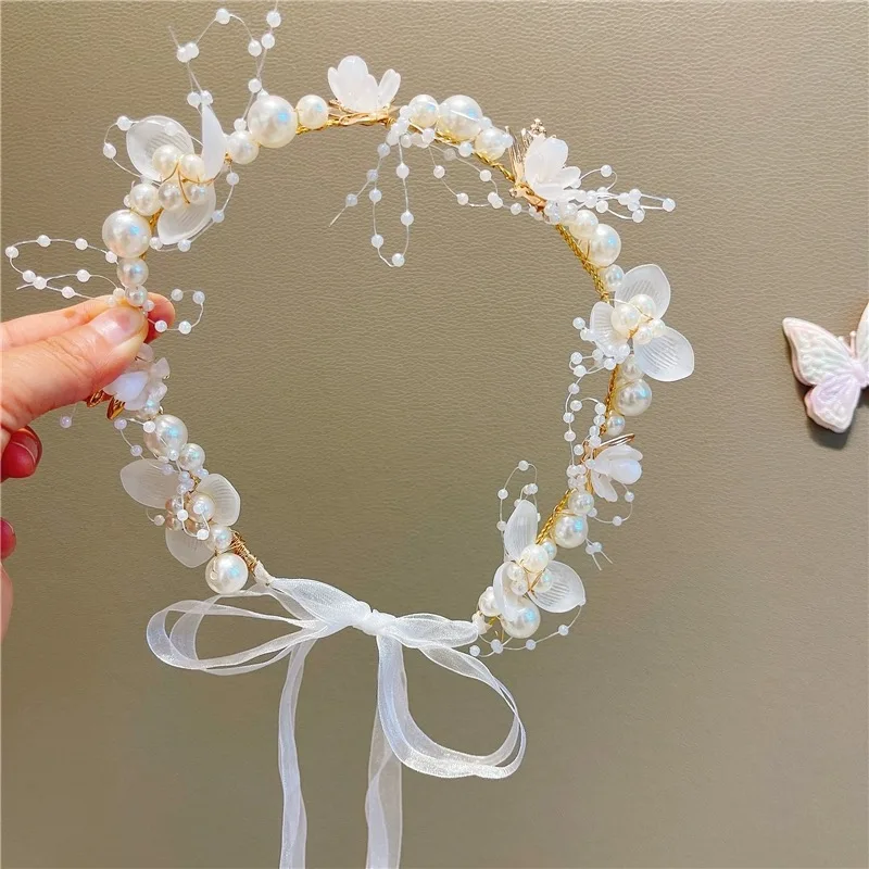 Forest Children's Crown Wreath Princess Pearl Hair Band Girls Headdress