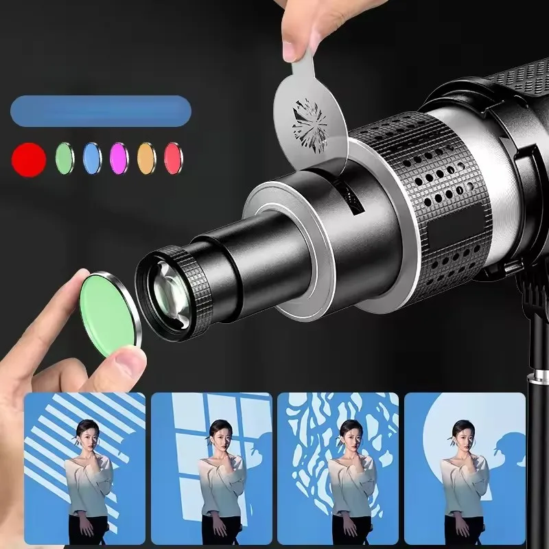 Bowens Mount Projector Attachment Spotlight Optical Snoot Photography kit for COB Monolight Portraits 5 Color Filters 25 Gobos projector photography kit