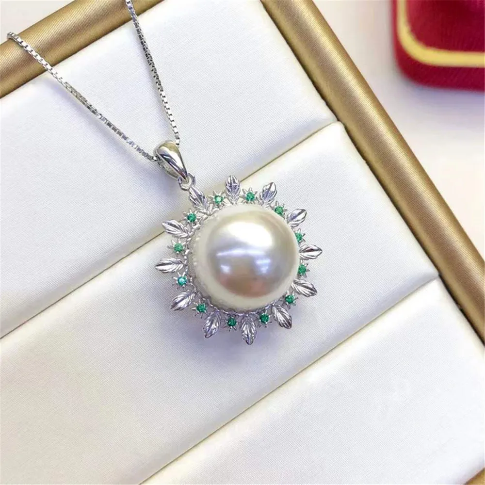 

DIY pearl accessories S925 sterling silver pendant empty holder concealer silver necklace pendant with 12-13mm beads