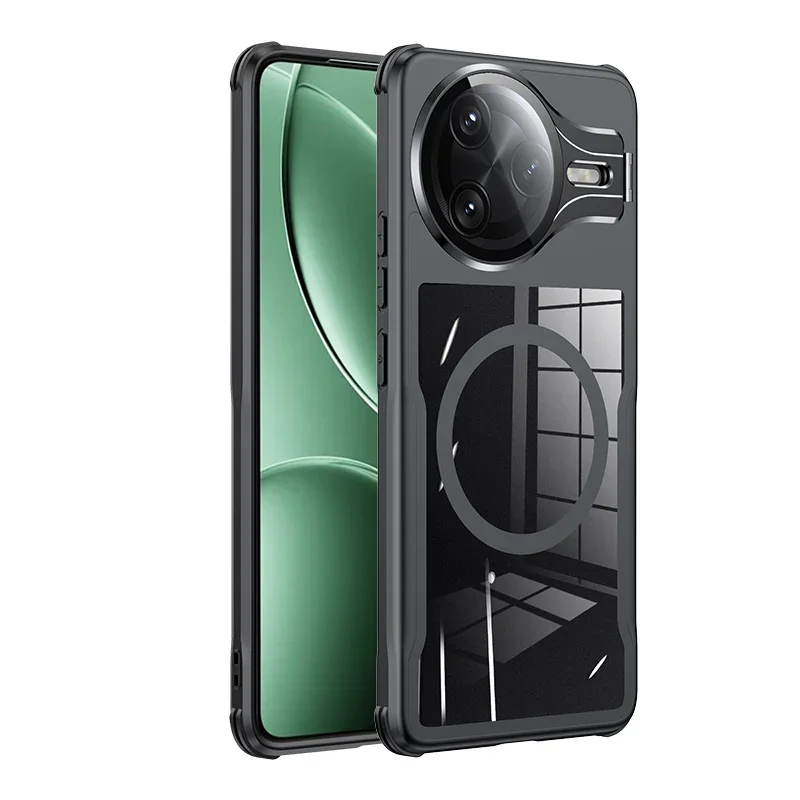 Luxury Acrylic Clear Magnetic Wireless Charge Shockproof Case with Camera Lens Protective Bracket Cover