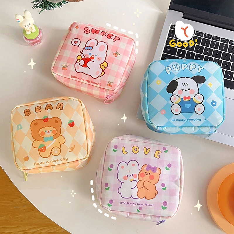 Cartoon Sanitary Napkin Towels Bag Girl Travel Mini Makeup Bags Korean Style Small Money Card Lipstick Earphone Storage Bag