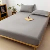 Throw Waterproof Mattress Cover Bed Fitted Sheet Mattress Bedspread Protector Pads Single/Double/King/Queen Full Size Gray/White 5