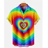 Summer Oversized Romantic Rainbow Pattern Shirt For Men Fashion Short Sleeve Digital Print Tee Shirts Top Mens Hawaiian Shirt 1
