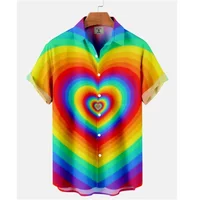 Summer Oversized Romantic Rainbow Pattern Shirt For Men Fashion Short Sleeve Digital Print Tee Shirts Top Mens Hawaiian Shirt 1