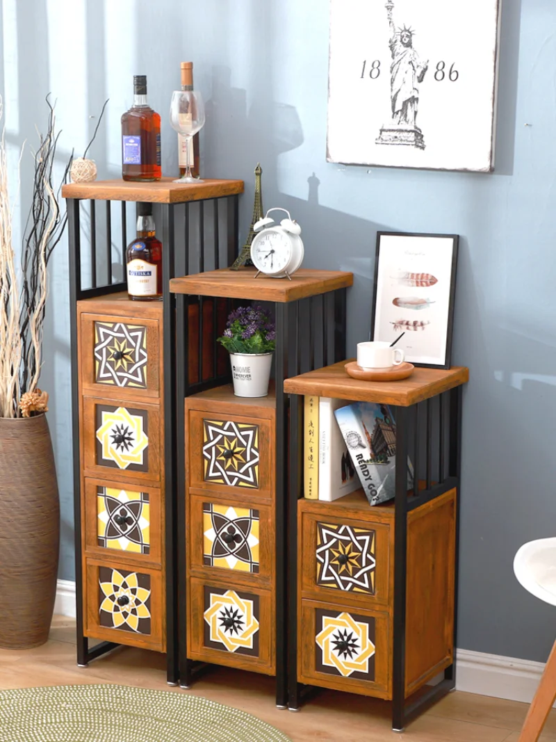 

Retro Cabinet Household Against The Wall Narrow Side Cabinet Slit Storage Shelf Living Room Corner Several