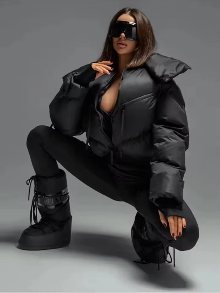 Chic Casual Women Winter Jacket Stand Collar Long Sleeve Zipper Female Short Parka Coats 2025 Streetwear New Outerwear ﻿ ﻿