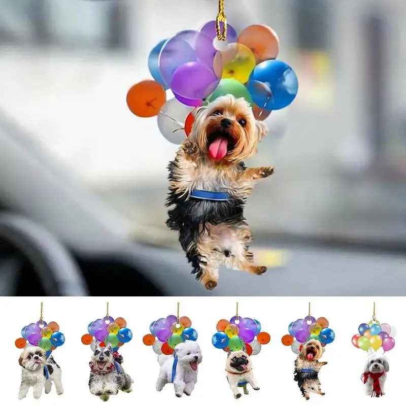 

acrylic Colorful Balloon Puppy Car Ornament Automobiles Rearview Mirror Decor Hanging Cute Dog Pendant vehicle Interior Supplies