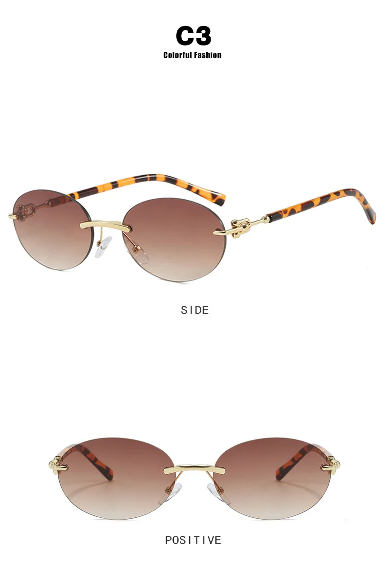 Modische Ovale Randlose Sonnenbrille für Damen Beliebte Runde Rahmenlose Sonnenbrillen Retro Hochwertige Unisex Stilvolle Eyewear – Detail 6