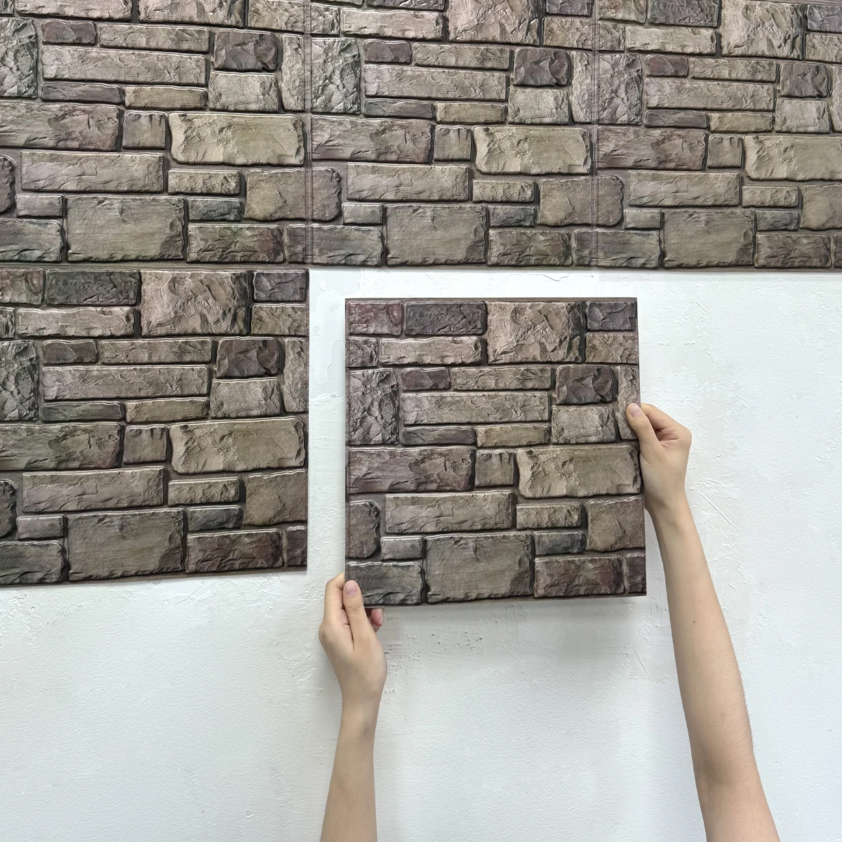 10 ชิ้น 3D Faux หิน Peel และ Stick ผนังแผง, Self Adhesive กระเบื้องห้องครัว Backsplash, 3D สติ๊กเกอร์ติดผนังสติกเกอร์ 30 ซม. x 30 ซม. 1