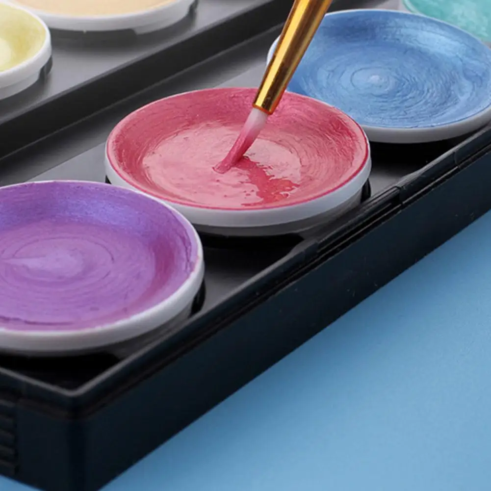 수채화 페인트 세트 글리터, 초보자용 학교 문구, 그래피티 도구, 단색 안료 아트 용품, 12 색