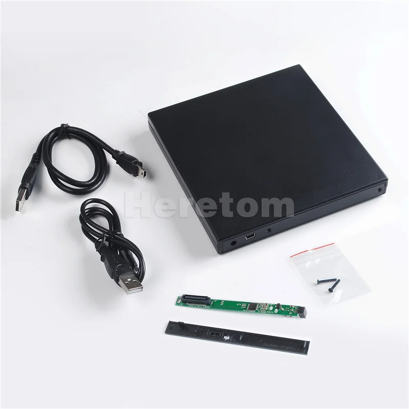 하드 플라스틱 슬림 ABS USB 2.0 12.7mm IDE/PATA-SATA DVD-ROM CD/DVD 광학 드라이브용 외부 인클로저 케이스