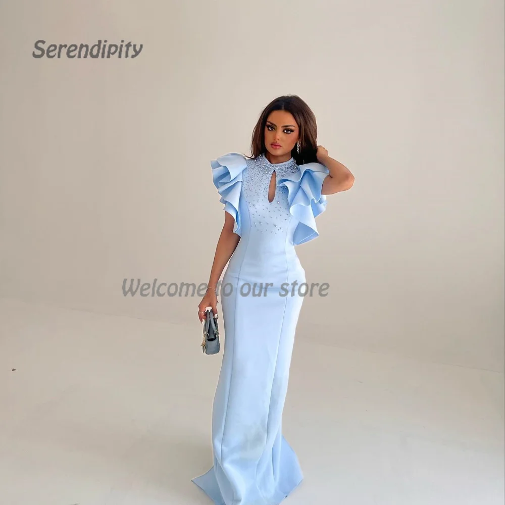 

Serendipity Satin Trumpet Elegant Floor-Length O-Neck Saudi Arabia Evening Dress Shiny Sequined Crystal Prom Gown For Women