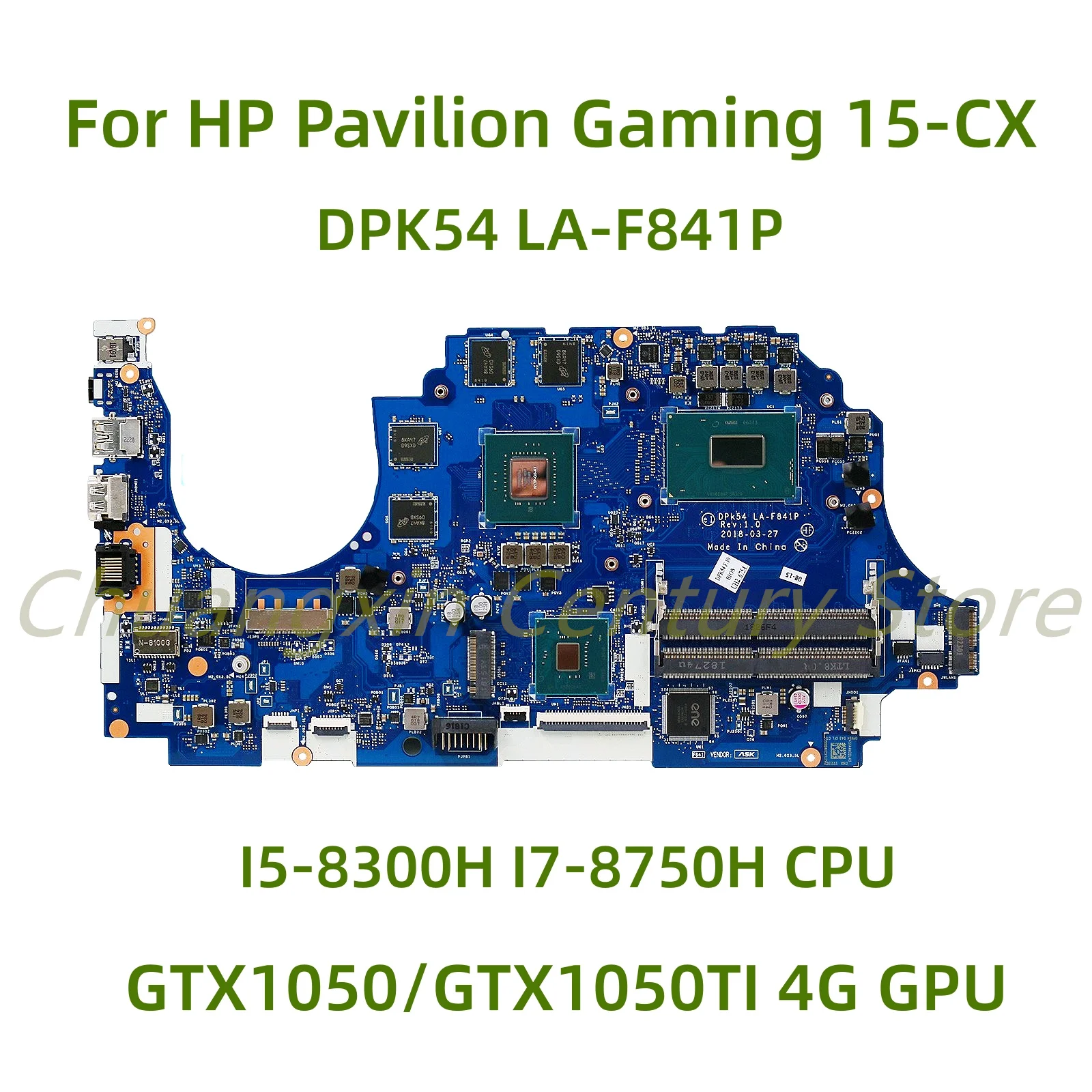 

Подходит для ноутбука HP Gaming 15-CX материнская плата DPK54 LA-F841P с I5-8300H I7-8750H CPU GTX1050/GTX1050TI GPU 100% протестирована полностью