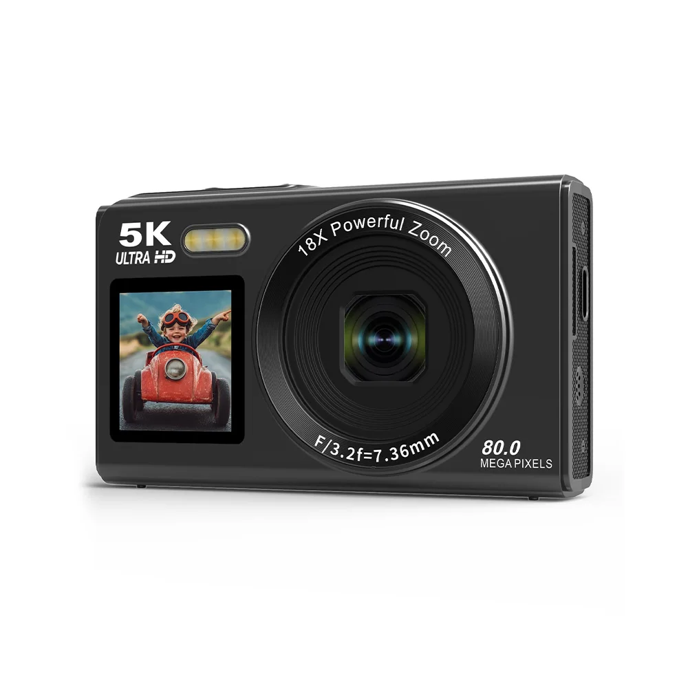 Cámara Digital 5K CCD grabadora de vídeo portátil de doble pantalla Zoom 18X 80MP CCD cámara Vlogging cámara Selfie para estudiantes adultos