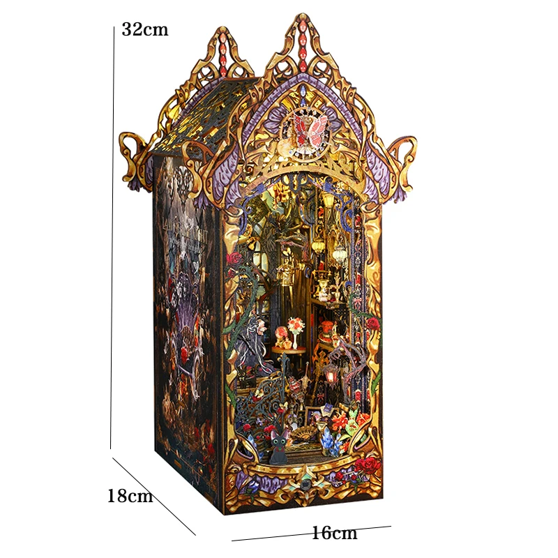 DIY 3D Wooden Puzzle Book Nook with LED Lights and Furniture – Creative Dollhouse Shelf Insert Kit