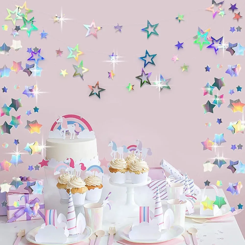 Paper Garland 3.7M 12.1ft Silver Star Room Hanging Decoration Birthday Party Adult Graduation New Year Decor