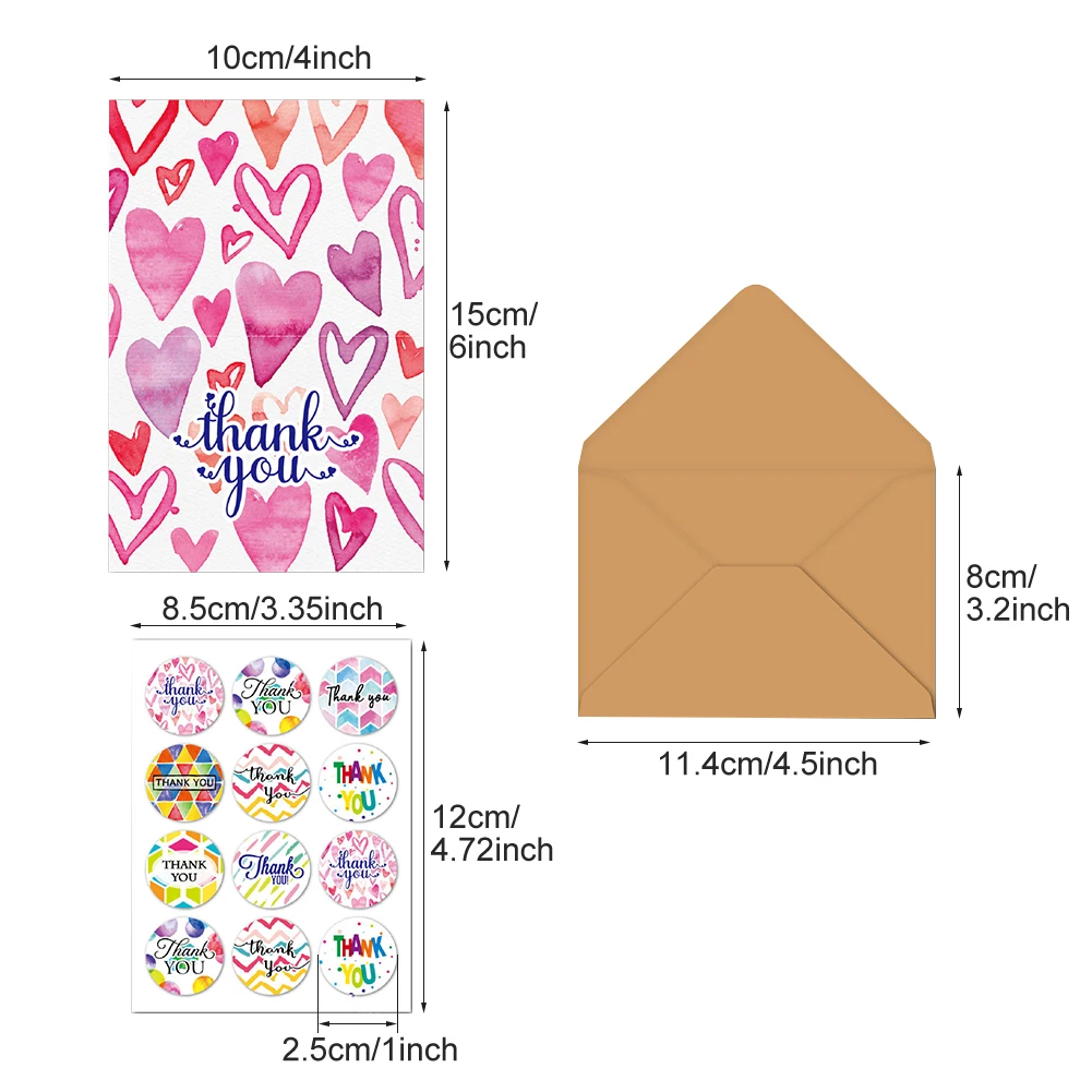 Blank Inside Appreciation Thank You Card Greeting Card with Envelope Sticker 24pcs for Teachers Wedding Party Kids Birthday greeting cards,thank you cards