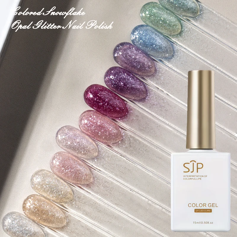 15ml 글리터 스노우플레이크 오팔 젤 폴리쉬, UV 젤, 프렌치 매니큐어, DIY 네일 아트 기술에 적합합니다.