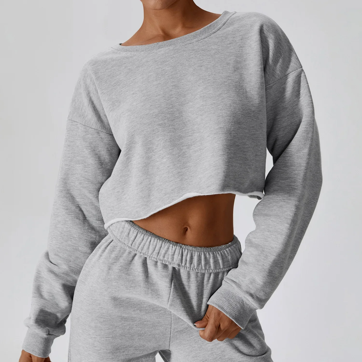 

AI Long Sleeve Sweater T-shirt Women's Short Outdoor Fitness Coverup Loose Relaxed Sportswear