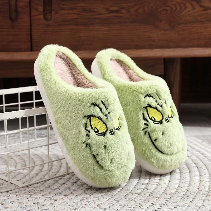 Christmas Plush Slippers Women Winter Warm Cute Home Green Haired Monster Slippers Funny Non Slip Cotten Shoes New Year Gift — view 3