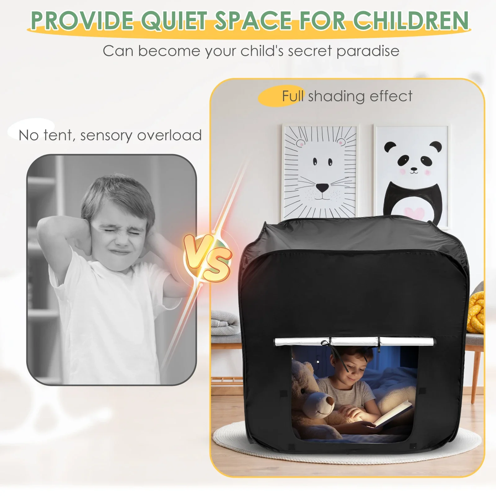 Sensory Tent for Kids Portable Children'S Indoor Pop Up Tent Princess Boy Baby Game House Folding Black Out Tent Sensory Calming