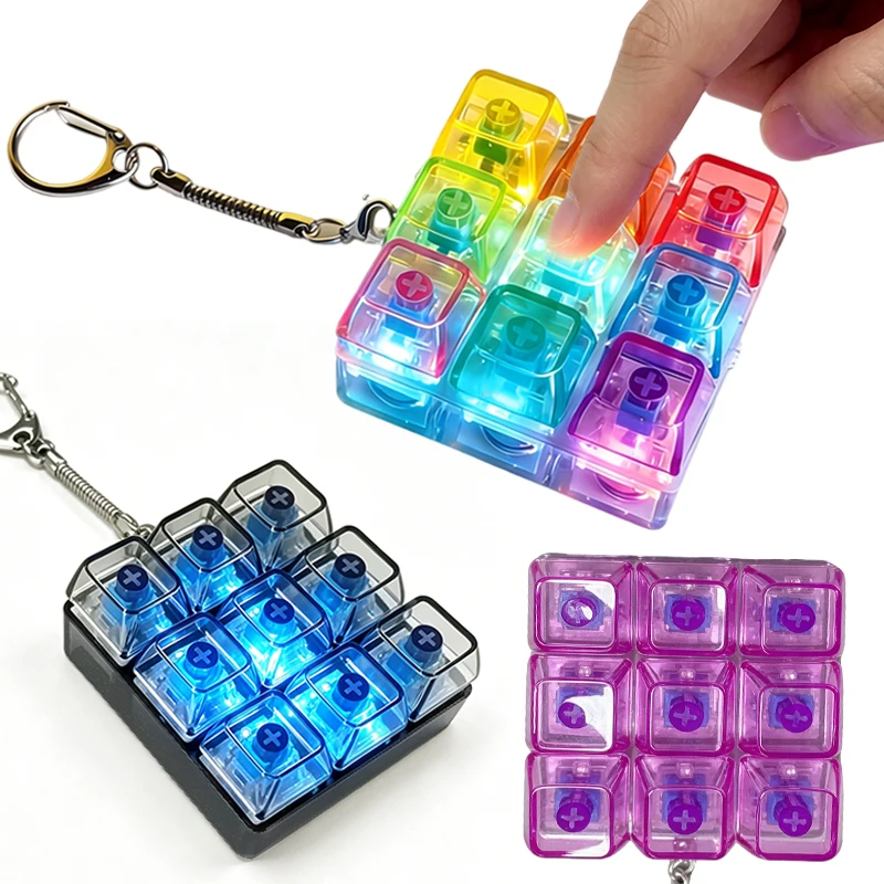 Fidget Toys LED Keyboard Keychain Crystal Clicker Sensory Toy for Stress Relief Keyboard Keychain Fidget Gadget for Adults Kids