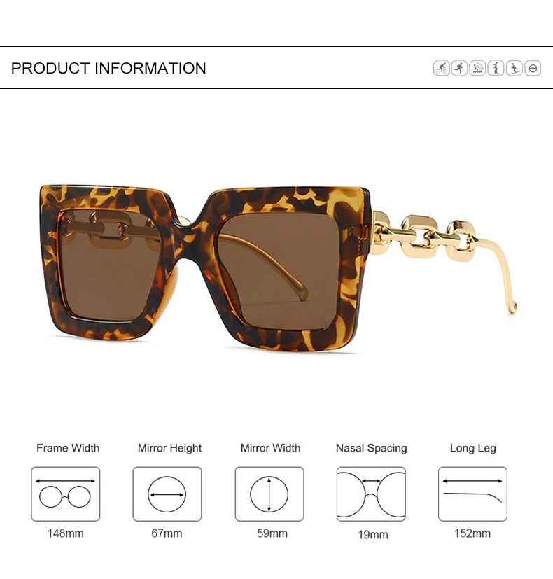 Emosnia Oversized Metal Chain Sunglasses 2022 Fashion Men Women Luxury Eyewear Square Retro Shades UV400 Vintage Sun Glasses round sunglasses women