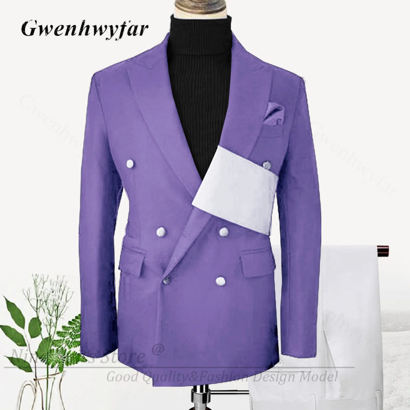 G&N Handmade Royal Blue Men Suits with White Sash Wedding Tuxedo for Groosmen Best Man Costume Homme Jacket Pants Set