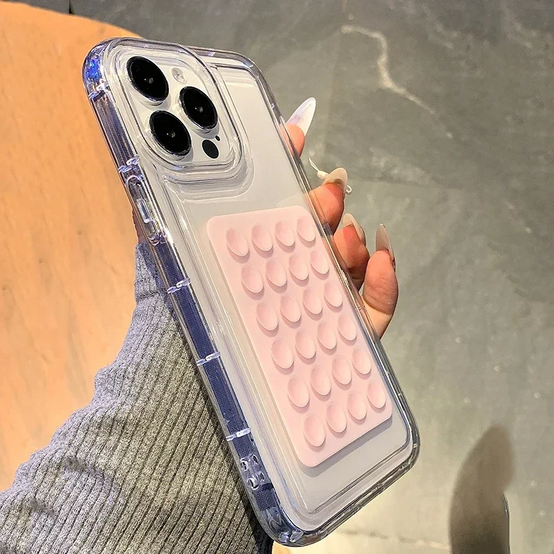 Transparent 3D Suction Cup Shockproof Phone Case - Soft Protective Cover