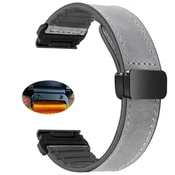 Crazy Horse Leather Silicone Strap with Magnetic Buckle - Gramin 20mm (Grey New)